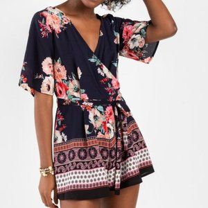 Francesca's Belinda Floral Romper in Navy